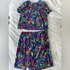 Vintage 90s Graver Studio floral multi color shirt skirt two piece set size 1XL